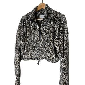 URBAN OUTFITTERS Brown Leopard Print Fleece Active Long Sleeve Crop Top SZ M